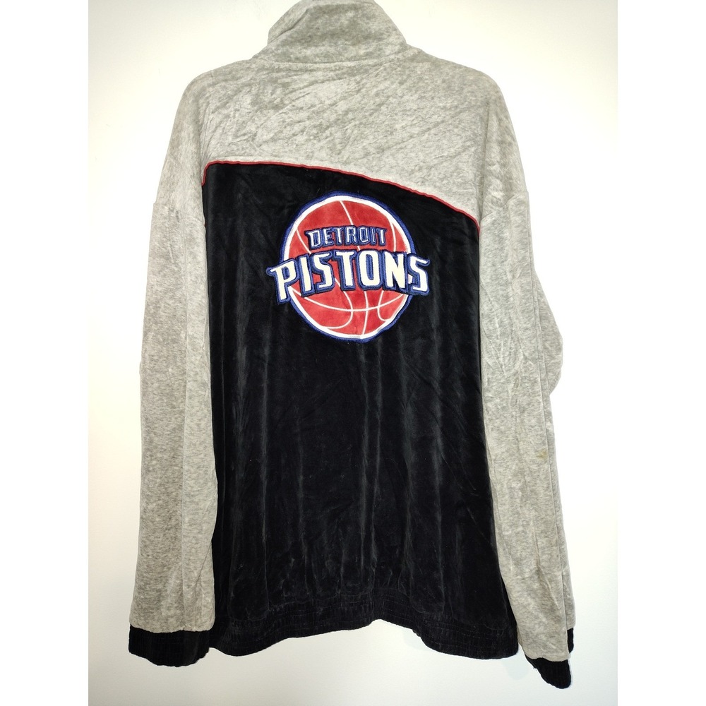 Vintage Detroit Pistons NBA Link Velour Track Jacket Grey Black Mens 2XL Zip‎ Up - Picture 2 of 5